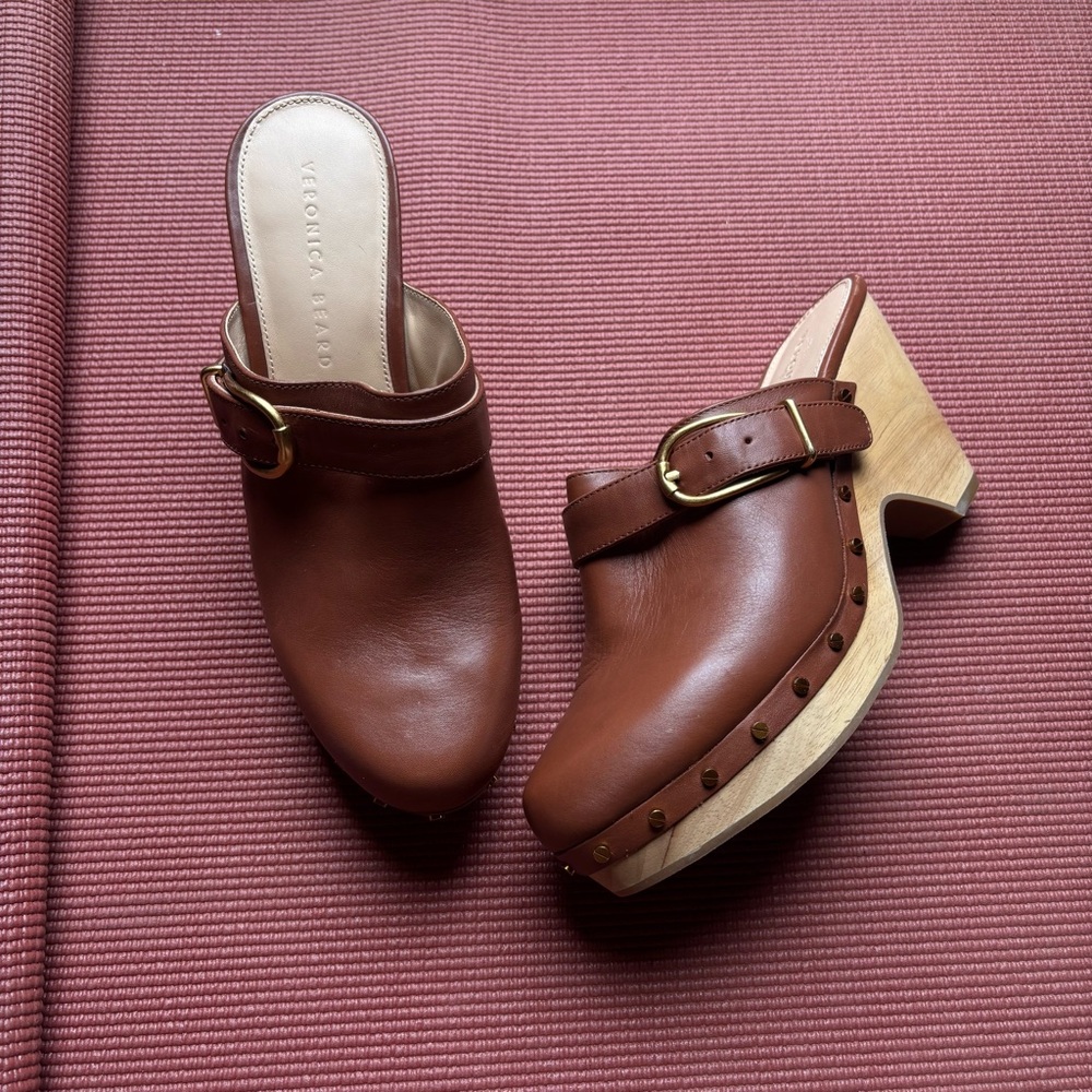 Veronica Beard Brown Hendrix Leather Mule Clogs 8.5